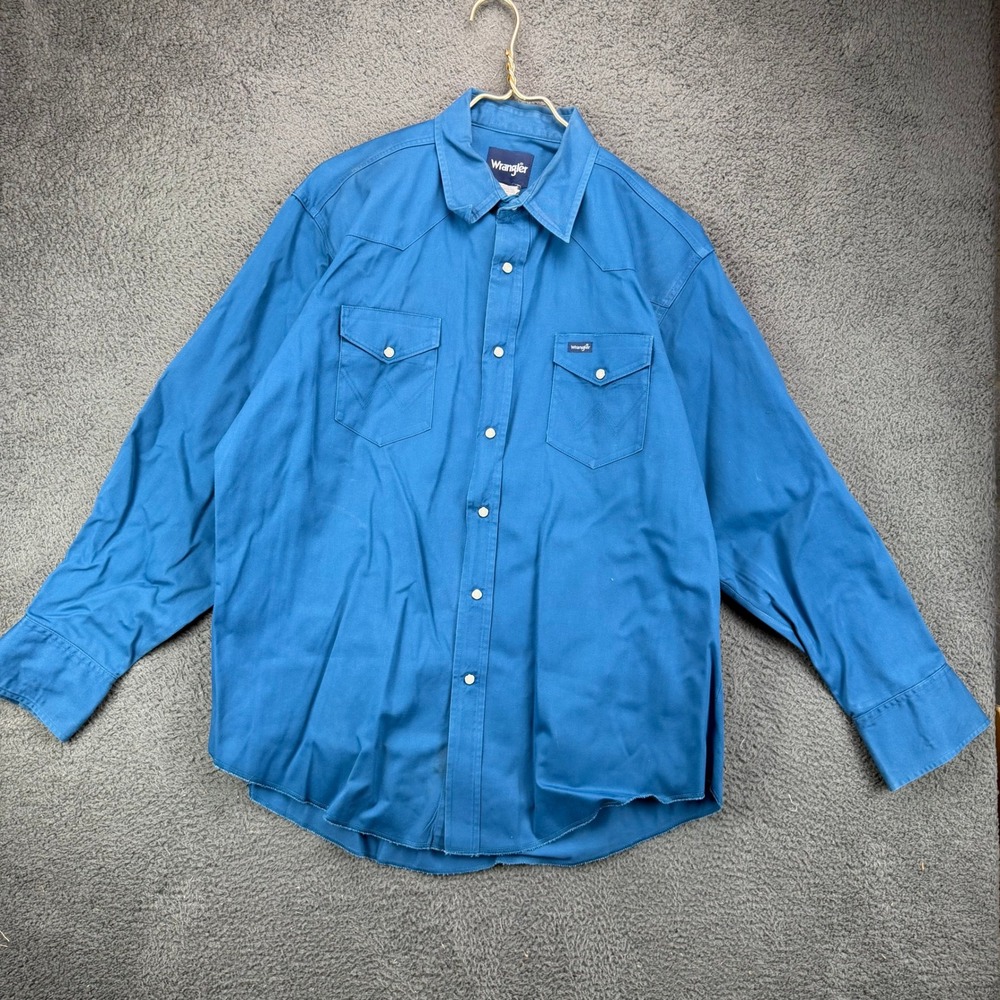 Wrangler Mens Western Pearl Snap Shirt Blue Long Sleeve Cotton MW9701B 17.5x35